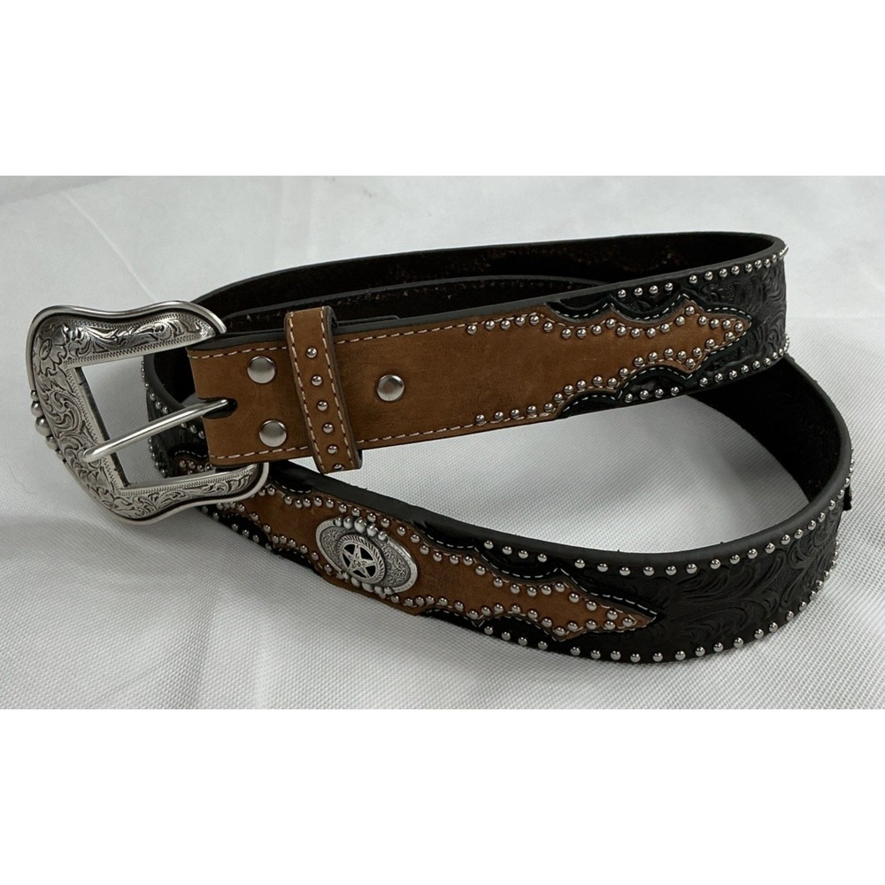 Western Leather Belt Size 40 Brown Embossed Overlay Star Conchos N2481202